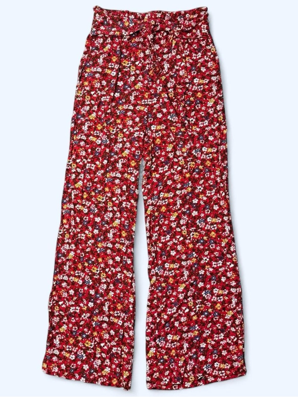 Abercrombie & Fitch Red Floral Wide-Leg Pants